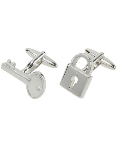 BOUTONS DE MANCHETTE CHROME FORME CADENAS+CLE METAL