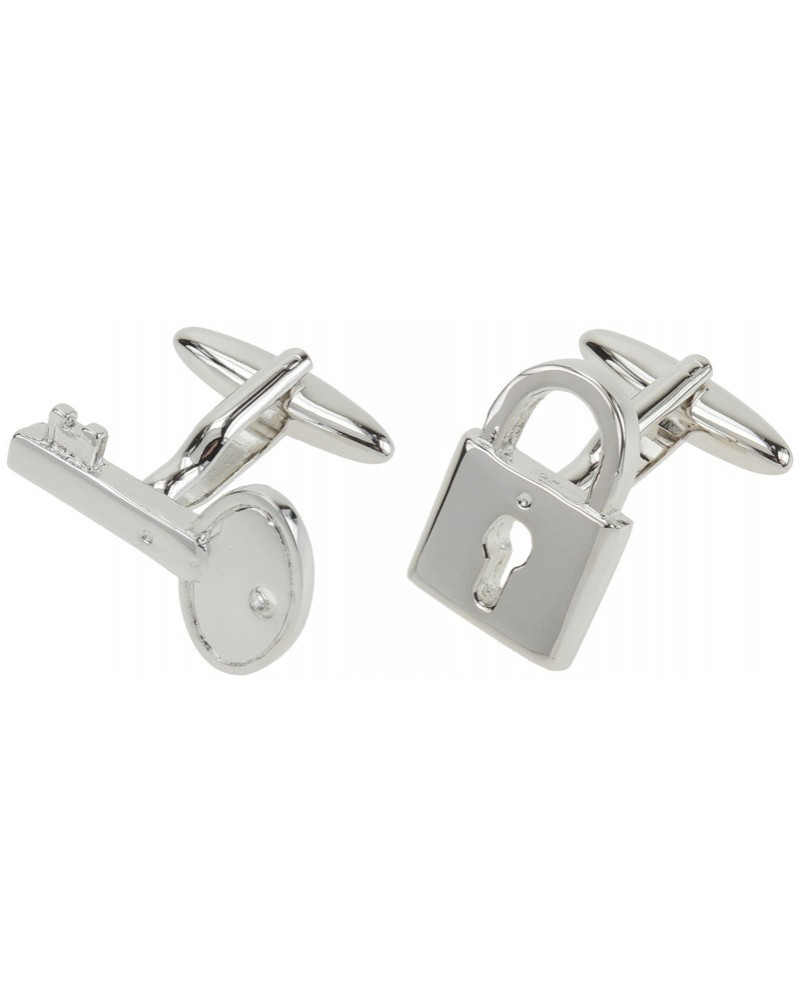 BOUTONS DE MANCHETTE CHROME FORME CADENAS+CLE METAL