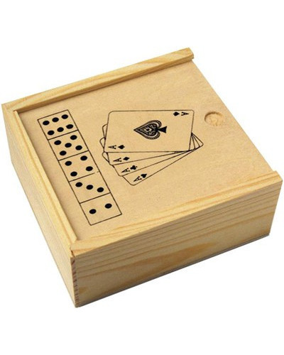 JEU 52 CARTES ET 5 DES DANS COFFRET BOIS