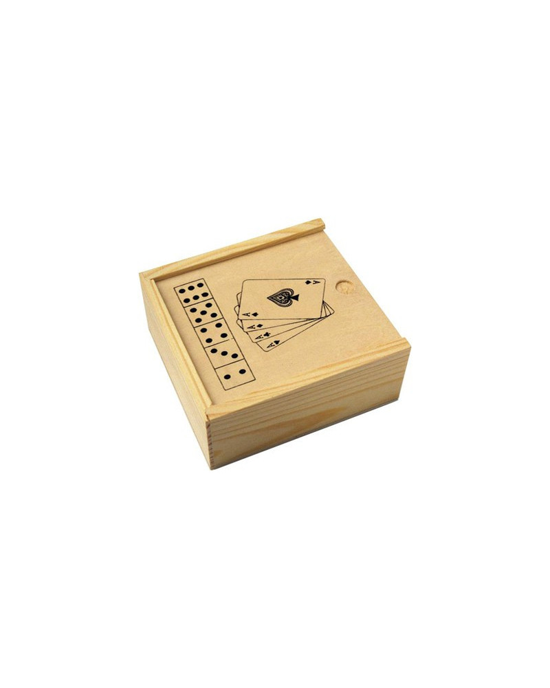 JEU 52 CARTES ET 5 DES DANS COFFRET BOIS