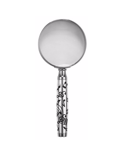 LOUPE METAL ARGENT ET NOIR MOTIF MUSIQUE