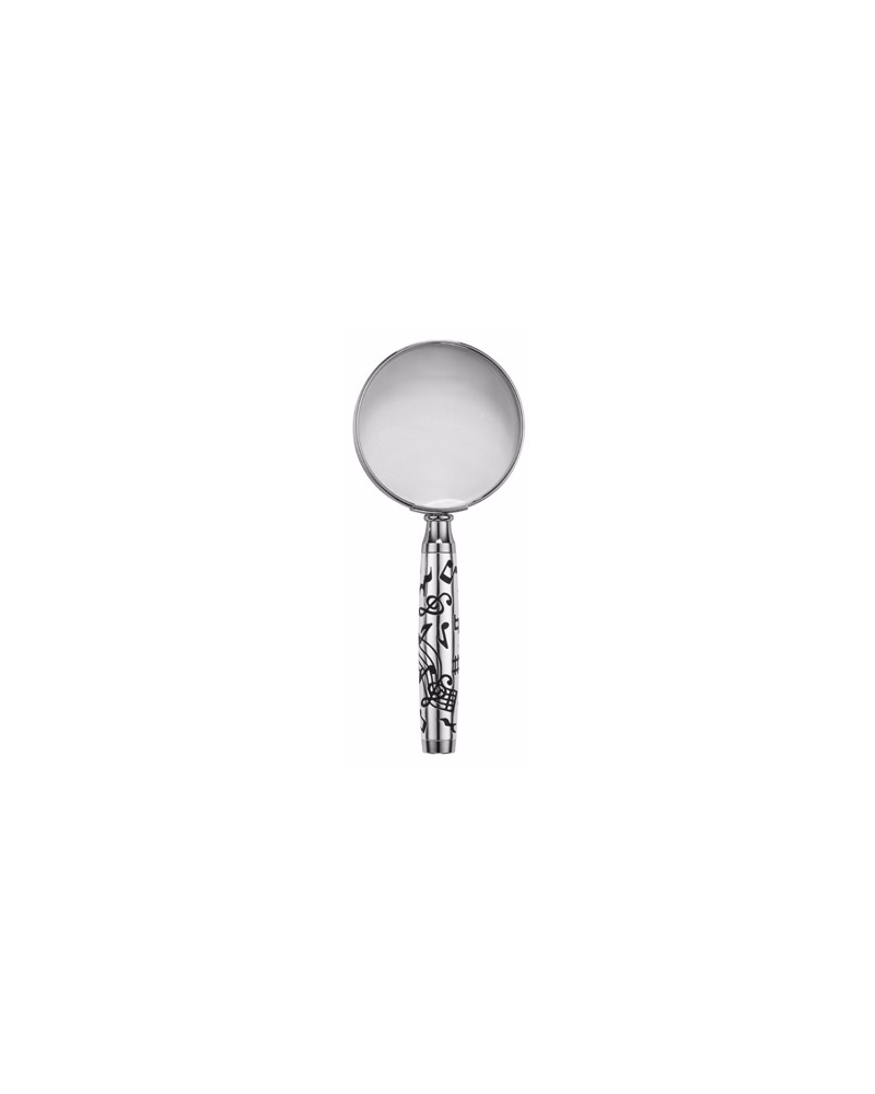 LOUPE METAL ARGENT ET NOIR MOTIF MUSIQUE