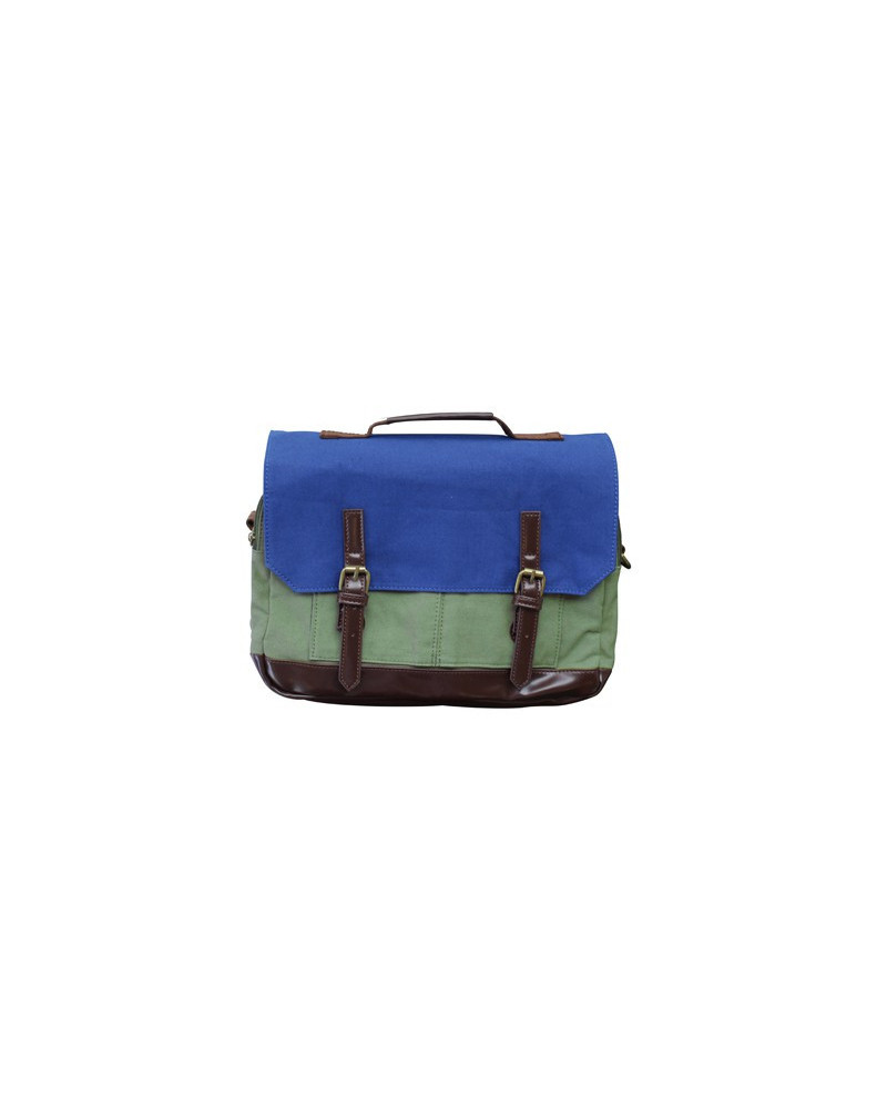 SACOCHE STYLE BESACE TOILE ET PU MARRON
