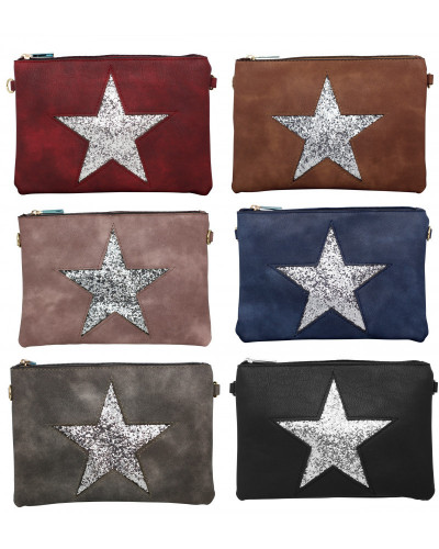POCHETTE EN PU MAT DECOR ETOILE PAILLETE