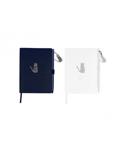 CARNET A6 COUVERTURE EN PU AVEC STYLO CHAT BLEU
