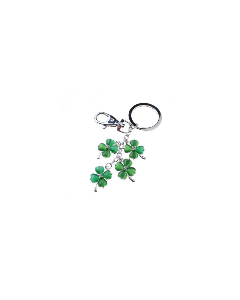 PORTE-CLES BRELOQUE TREFLE A 4 FEUILLES EN RESINE VERTE