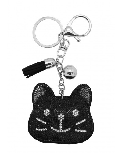 PORTE CLES TETE CHAT EN STRASS NOIR