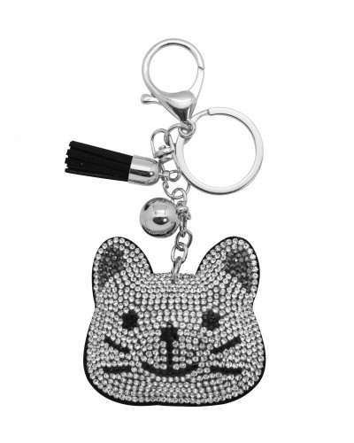 PORTE CLES CHAT EN STRASS SILVER