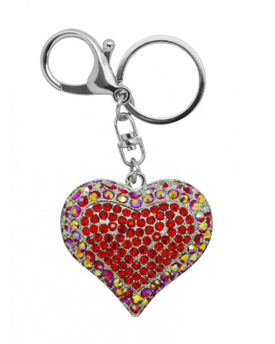 PORTE CLES FORME C?UR ROUGE SERTIDE STRA