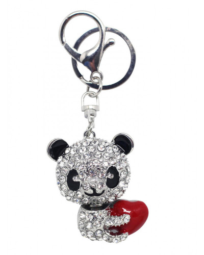 PORTE CLES PANDA EN STRASS AVEC COEUR RO