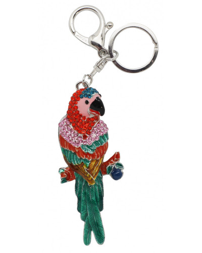 PORTE CLE PERROQUET COLORE STRASS ET EMAIL