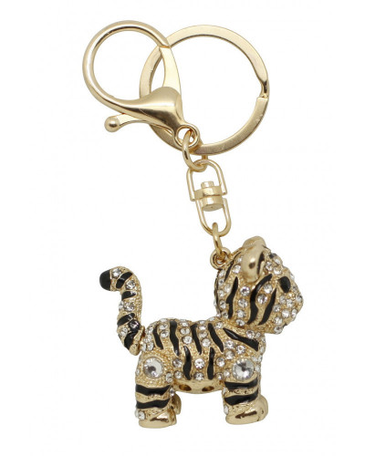 PORTE-CLES TIGRE EN METAL DORE EMAIL ET
