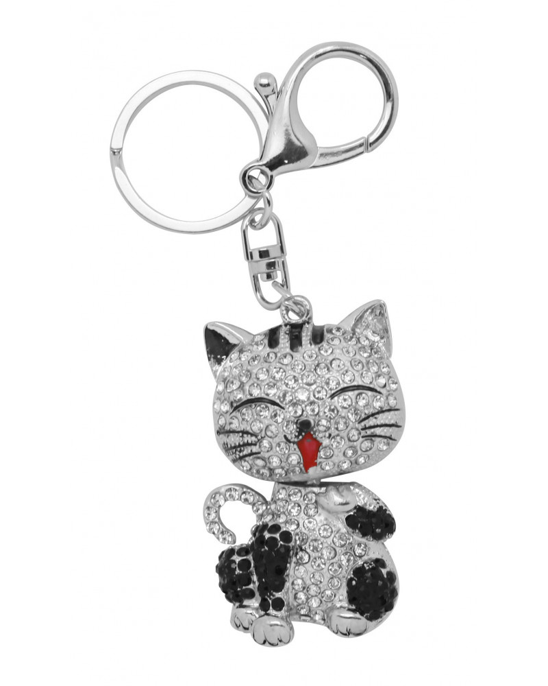 PORTE-CLES CHAT CHROME SERTI DE STRASS