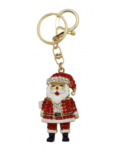 PORTE-CLES PERE NOL EN STRASS COLORIS DORE