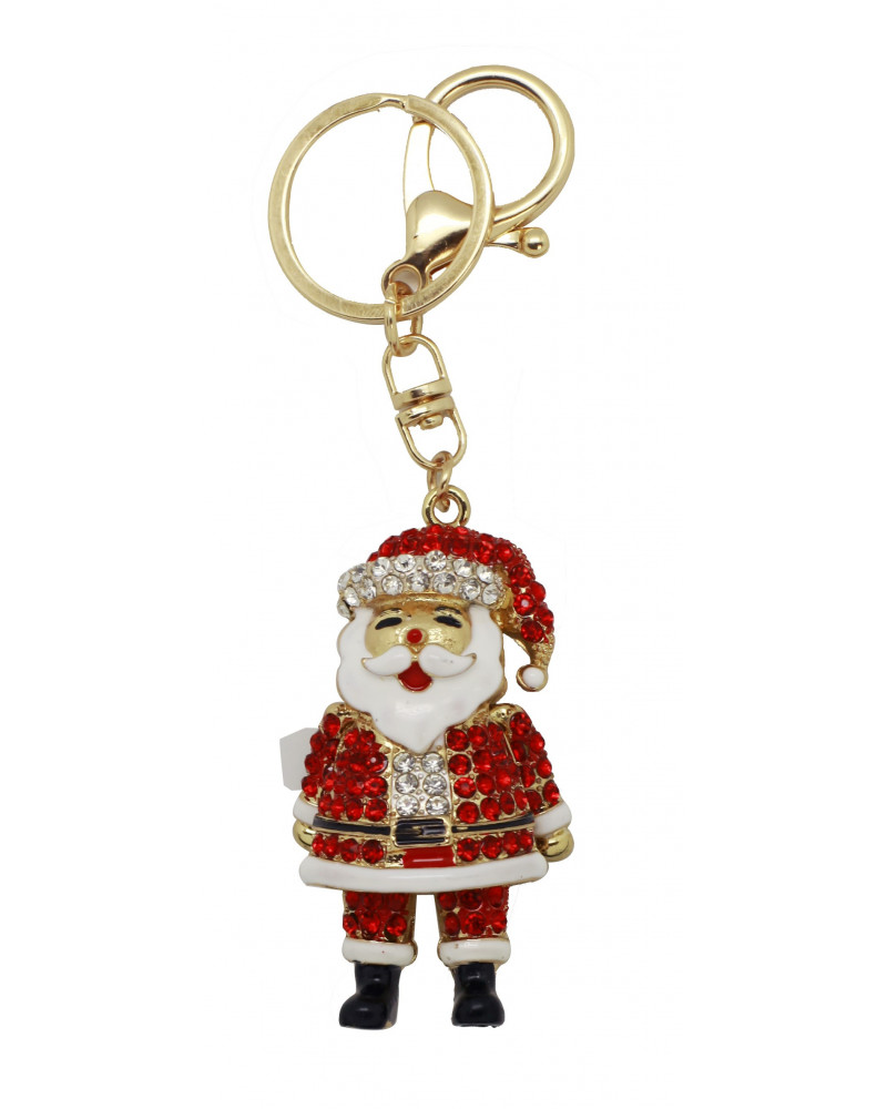 PORTE-CLES PERE NOL EN STRASS COLORIS DORE