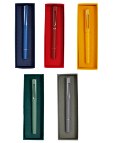 STYLO PLUME EN METAL MAT COLORE AVEC SA BOITE