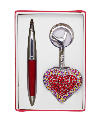 COFFRET STYLO ROUGE +  PORTE-CLE COEUR S