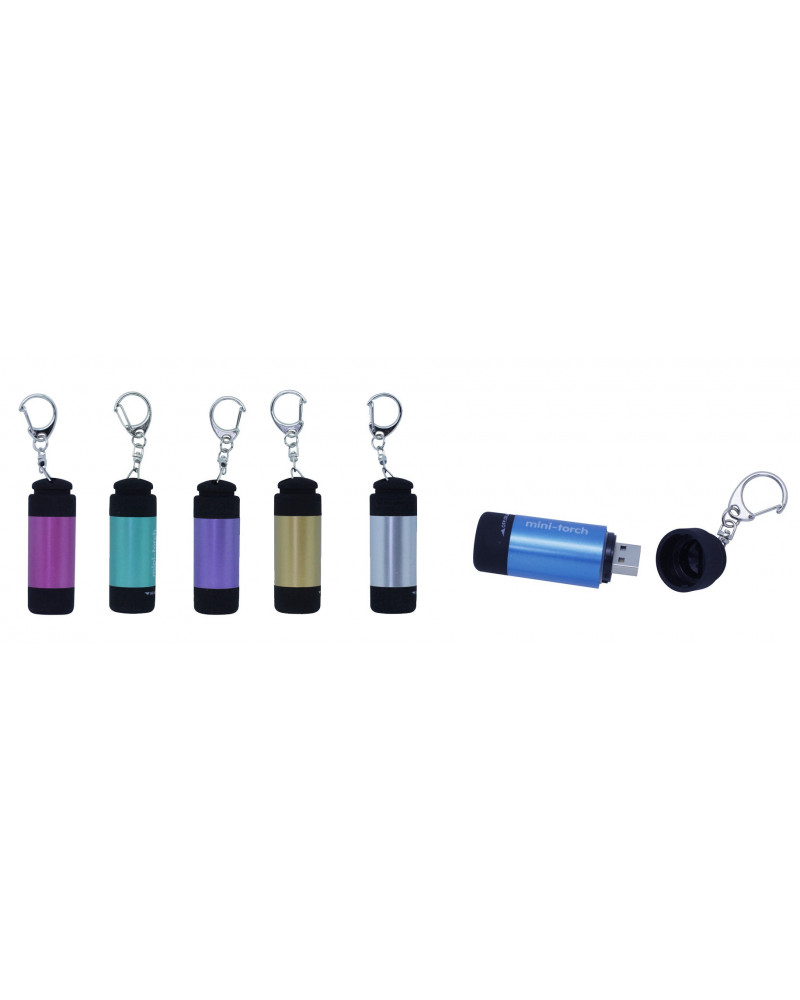 TORCHES PORTE CLES RECHARGEABLES PAR USB 6 COULEURS ASSORTIES X12