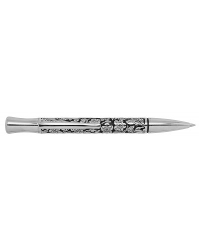 STYLO BILLE METAL NOIR/ARGENT MOTIF FLEUR